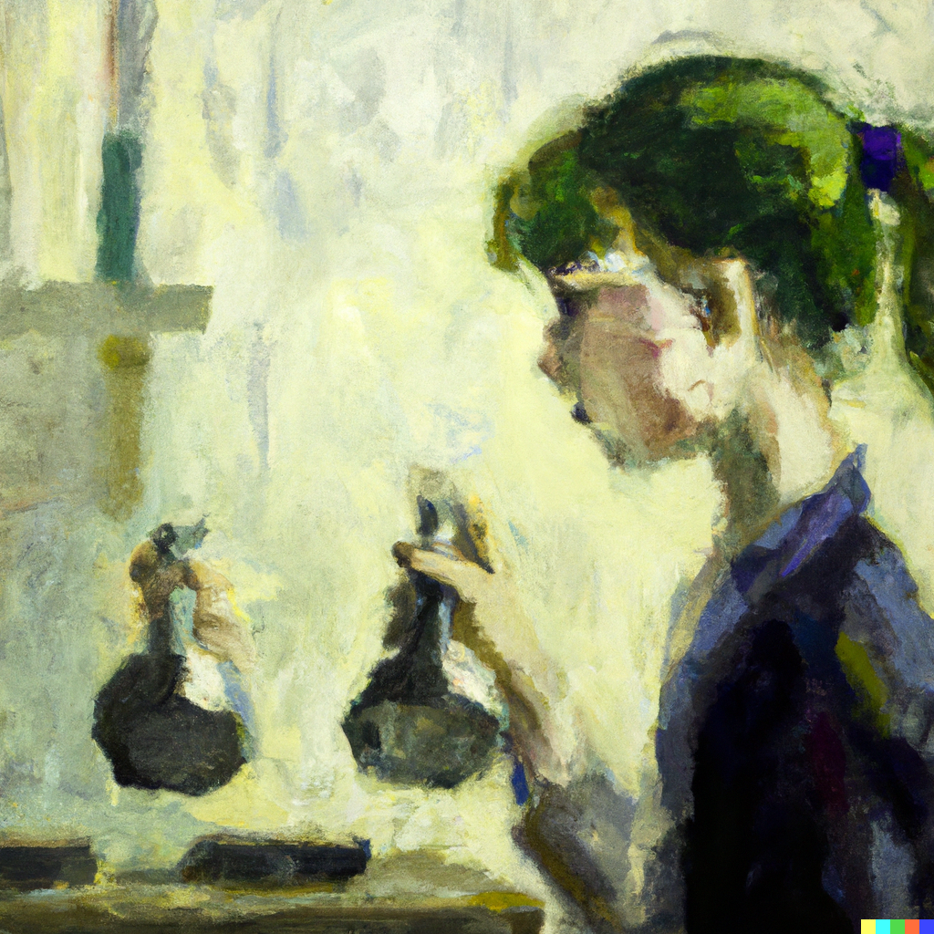 Painting of a girl holding a bottle