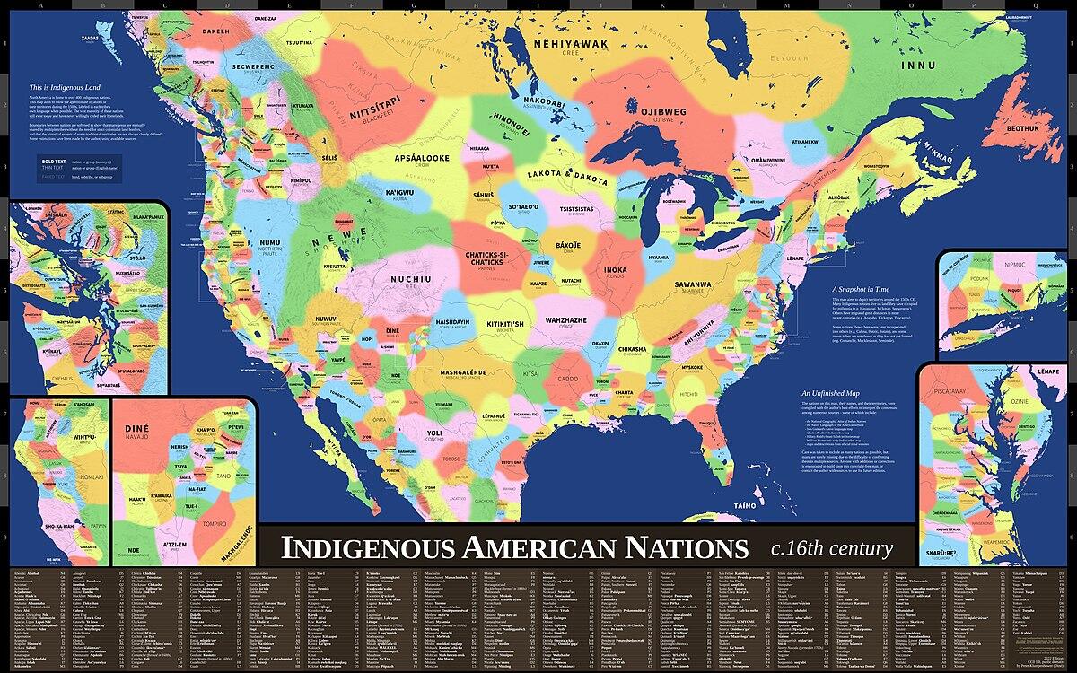 A map of Indigenous American Nations in North America