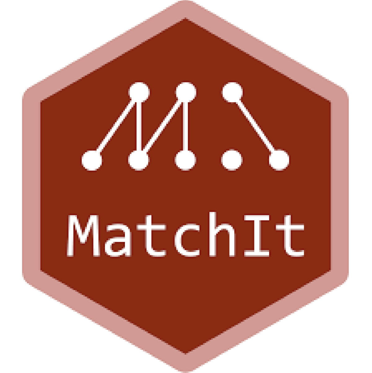 A red hexagon with a logo made up of lines and dots and the name "MatchIt"